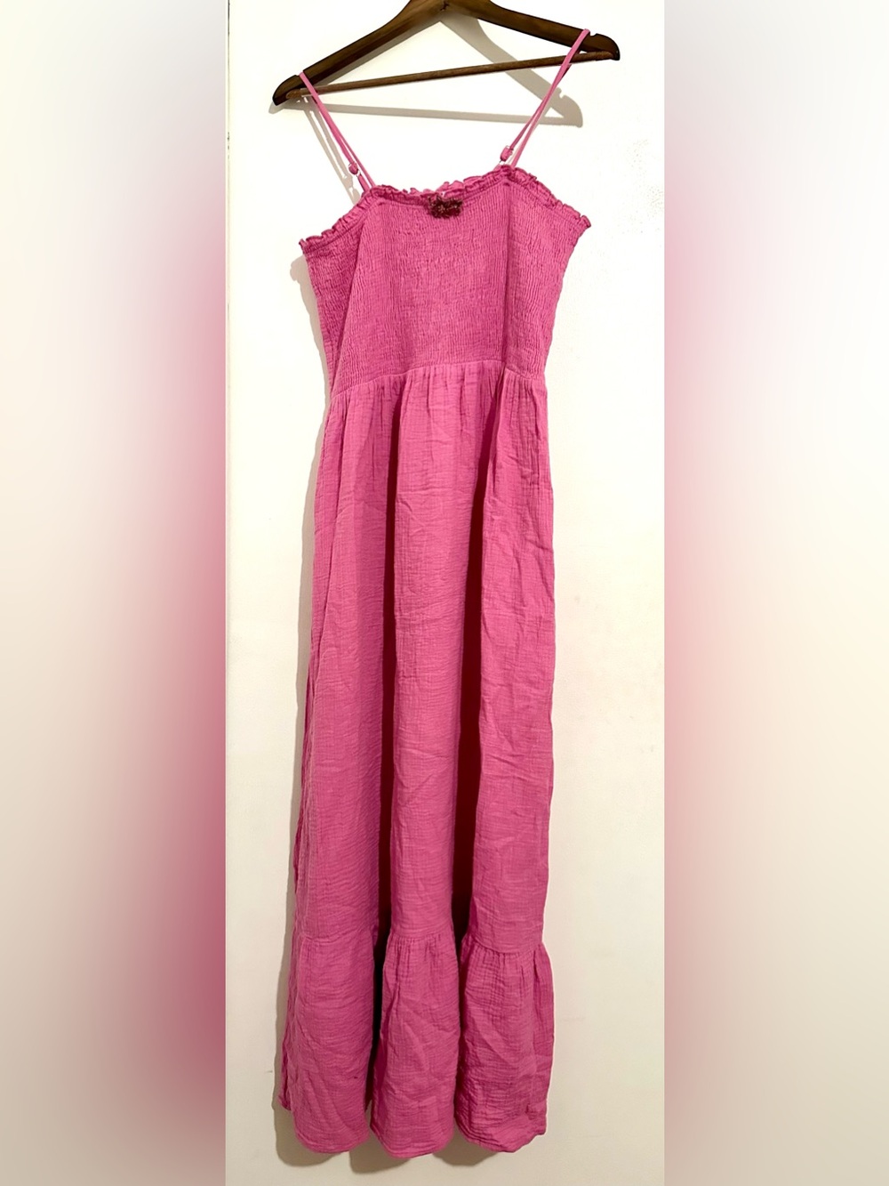 Raviya Hot Pink Smocked Maxi Dress with Spaghetti straps.xl